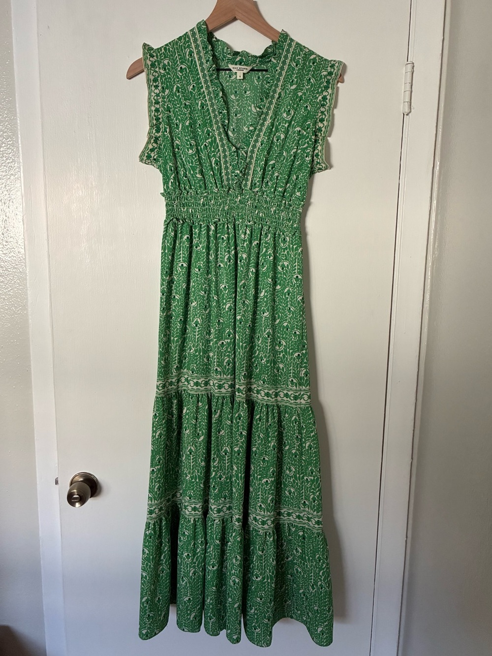 Max Studio Green V-Neck Tiered Maxi Dress